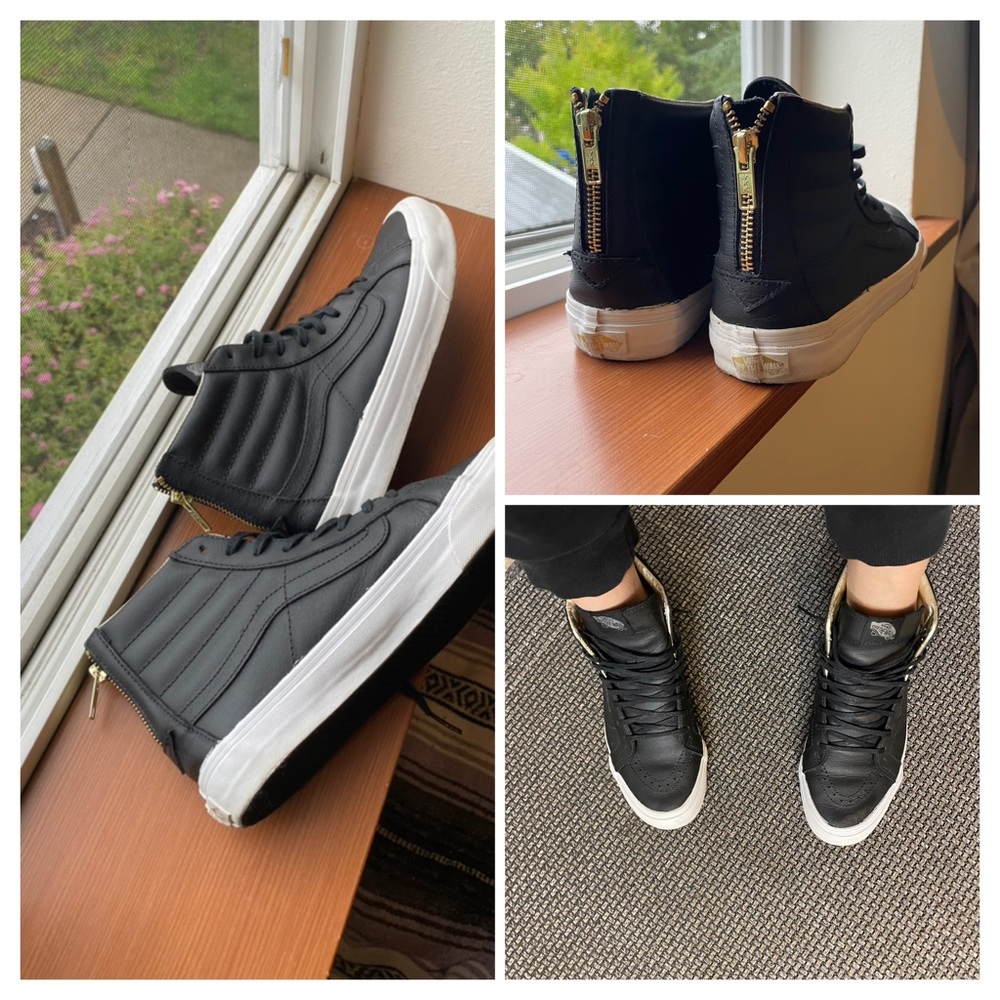 Vans Black/Gold Leather Sk8-Hi Slim Zip Classics